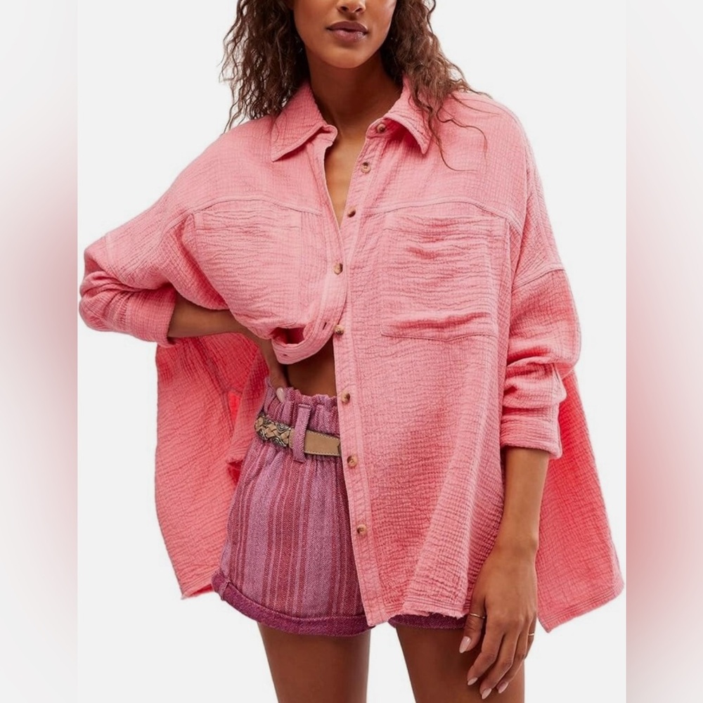 We The Free/Free People  Cardiff PINKY PROMISE Cotton Gauze Button-Up Shirt
SZ M